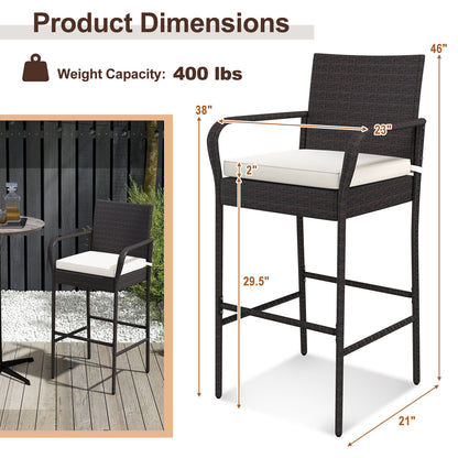 Set of four outdoor PE rattan barstools with cushions and armrests, ideal for patio bar furniture, by Wilsons Home Store