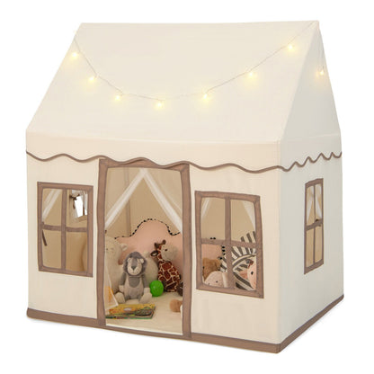 Toddler Large Playhouse with Star String Lights-Beige