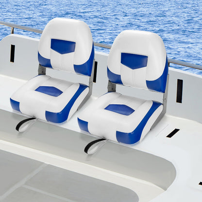 Set of 2 Folding Low Back Fishing Boat Seats with Stainless Steel Screws-Black