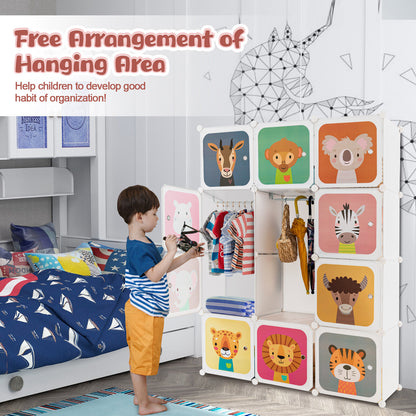 12 Cube Kids Wardrobe Closet with Hanging Section and Doors-White