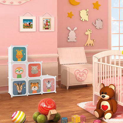 8 Cube Kids Wardrobe Closet with Hanging Section and Doors-8 Cubes