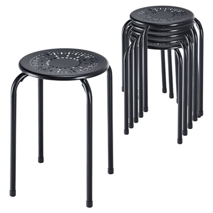 Set of 6 Stackable Daisy Backless Round  Metal Stool Set-Black & Pink