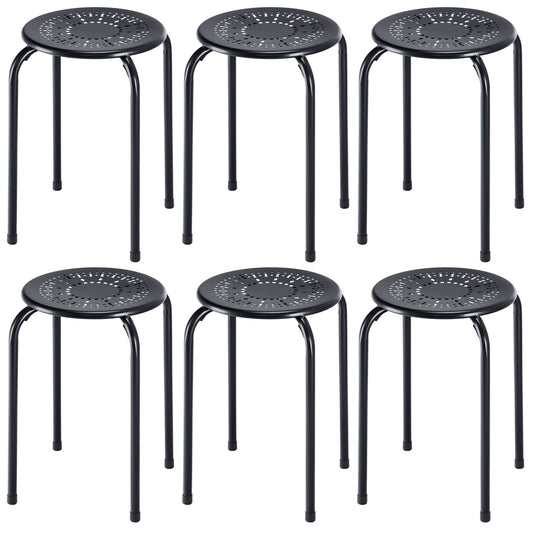 Set of 6 Stackable Daisy Backless Round  Metal Stool Set-Black & Pink