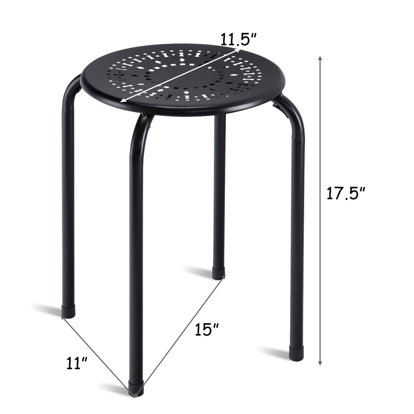 Set of 6 Stackable Daisy Backless Round  Metal Stool Set-Black & Pink