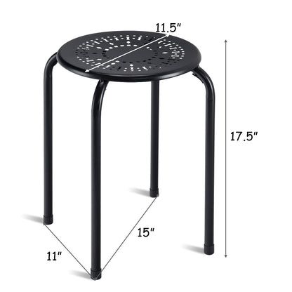Set of 6 Stackable Daisy Backless Round  Metal Stool Set-Black & Pink