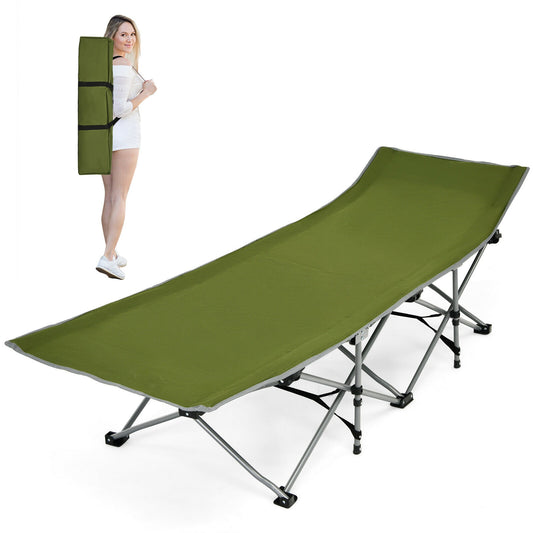 Folding Camping Cot with Side Storage Pocket Detachable Headrest-Green