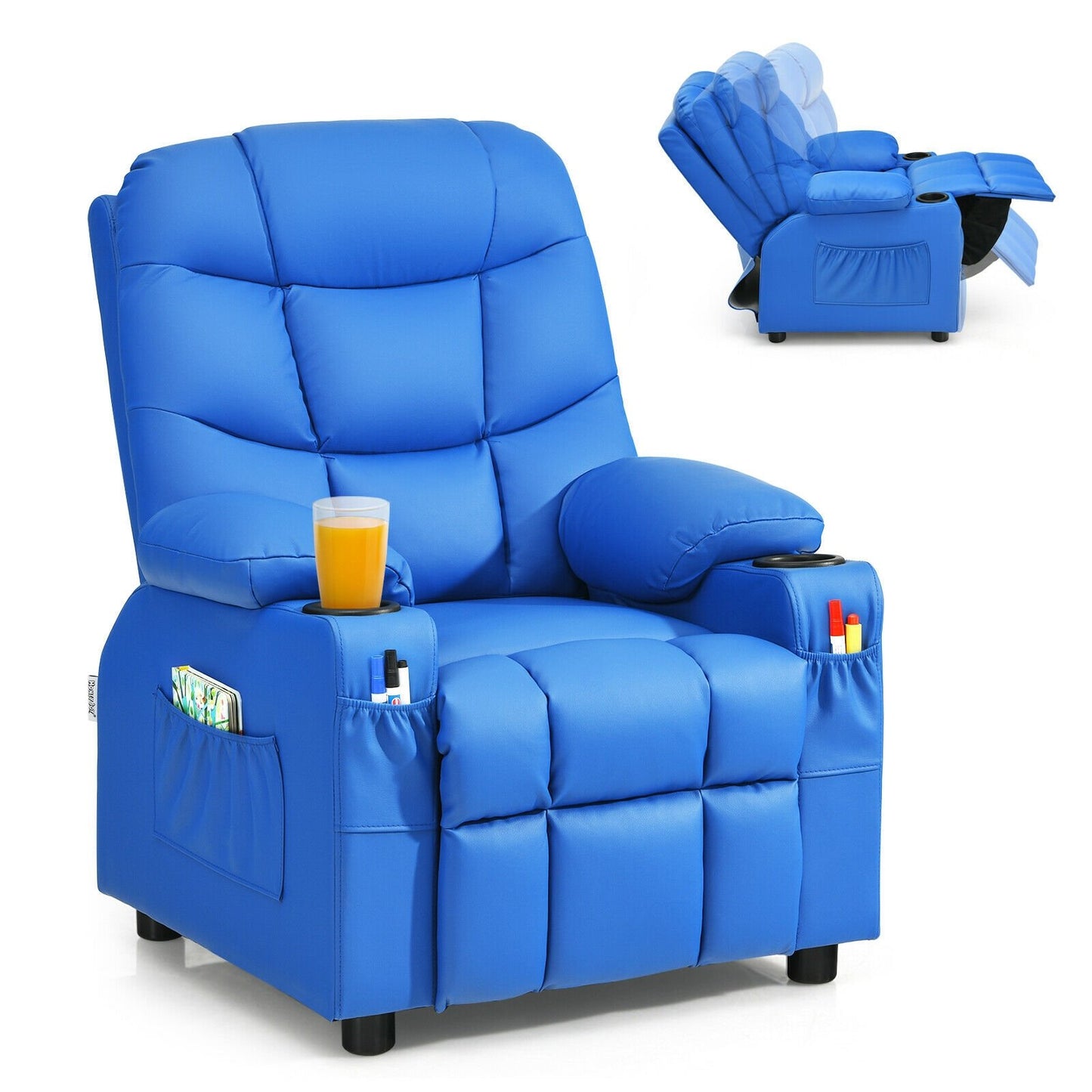 Kids Recliner Chair with Cup Holder and Footrest for Children-Beige