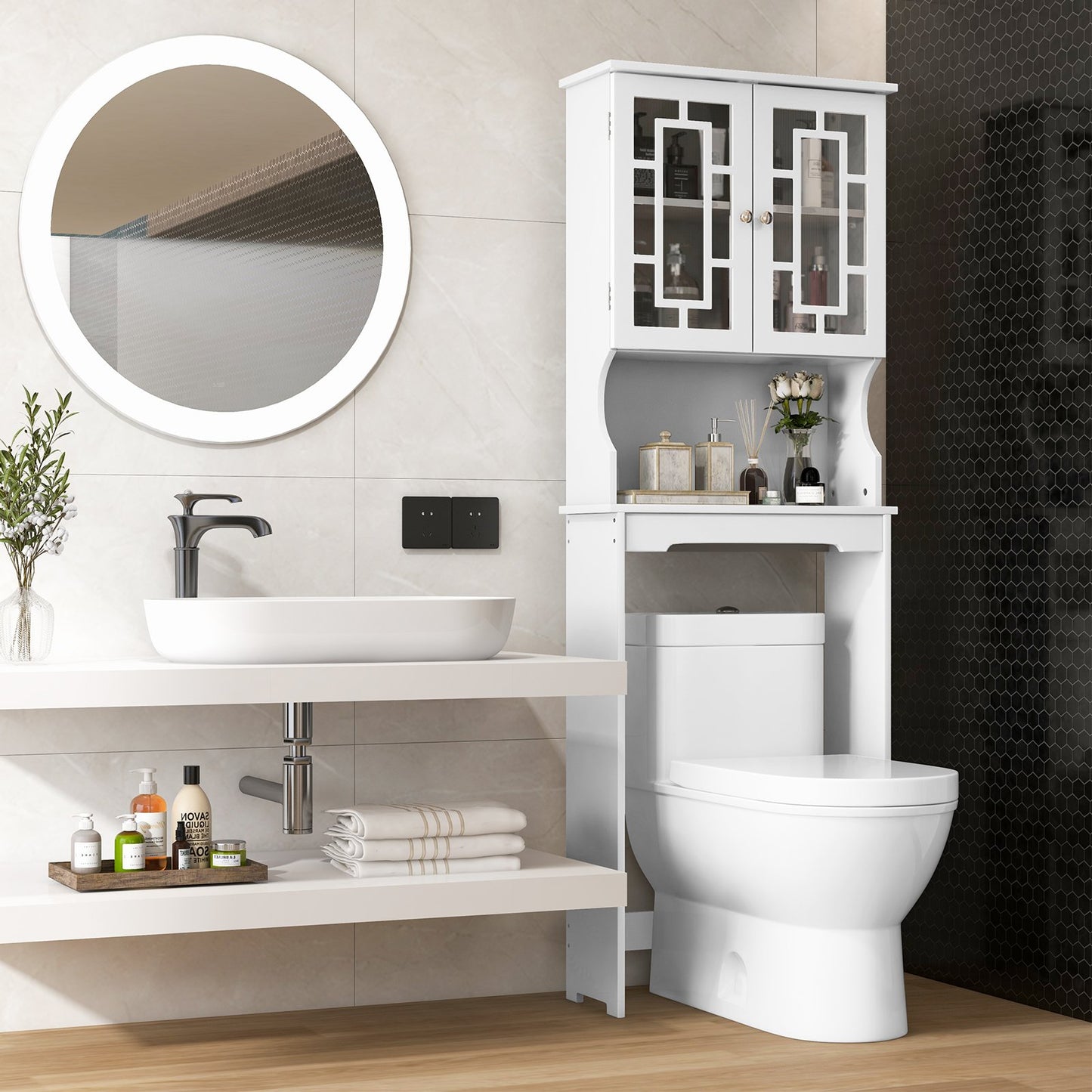Bathroom Spacesaver Organizer with Adjustable Shelf-Gray