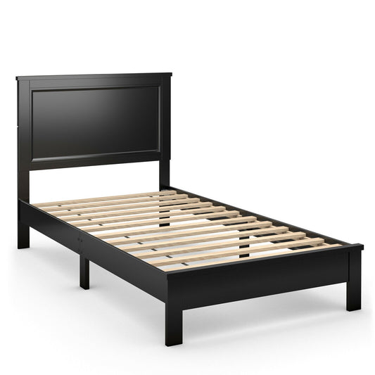 Twin Size Platform Bed Frame with Rubber Wood Leg-Black