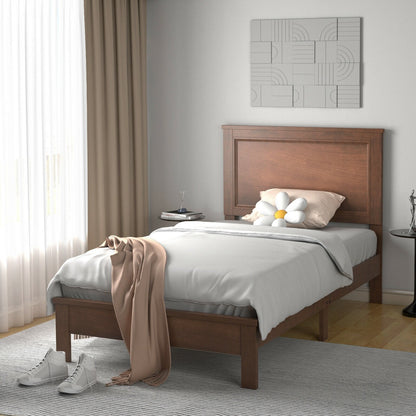 Twin Size Platform Bed Frame with Rubber Wood Leg-Black