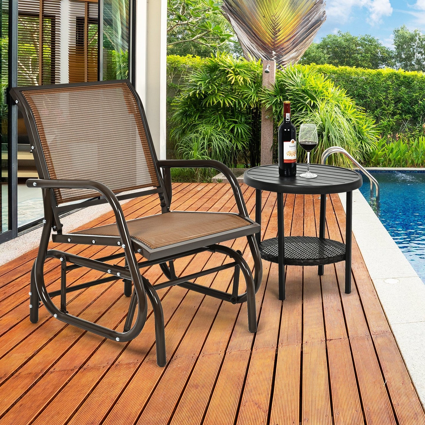 Outdoor Single Swing Glider Rocking Chair with Armrest-Black