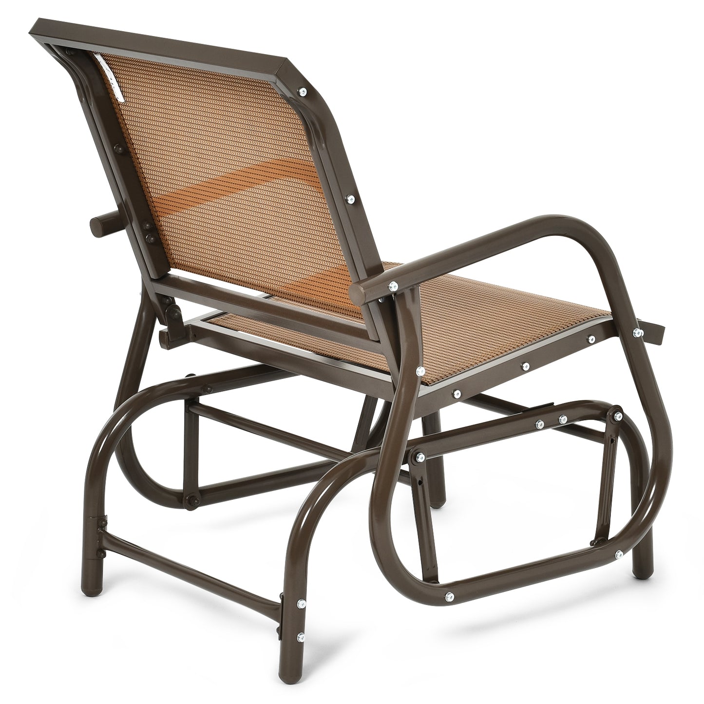 Outdoor Single Swing Glider Rocking Chair with Armrest-Brown