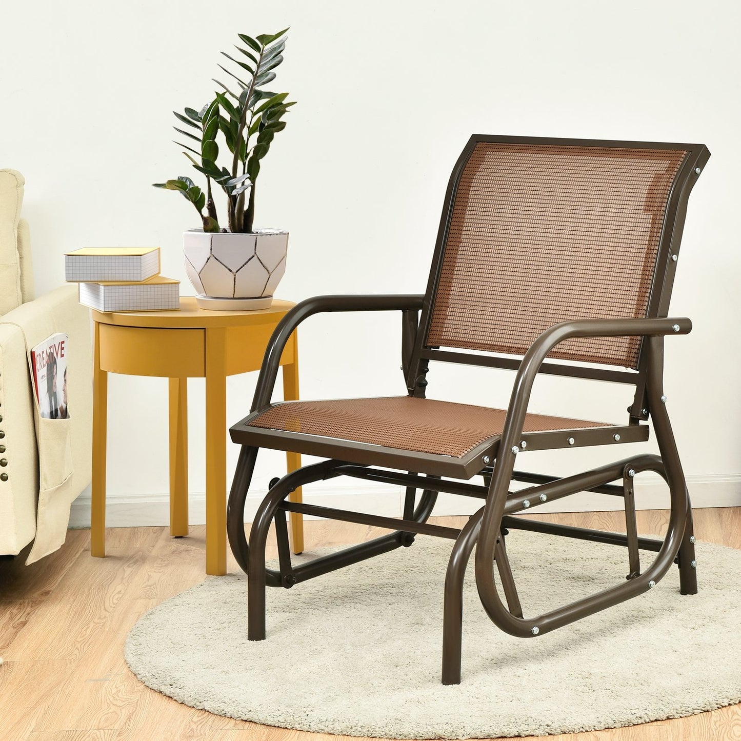 Outdoor Single Swing Glider Rocking Chair with Armrest-Black