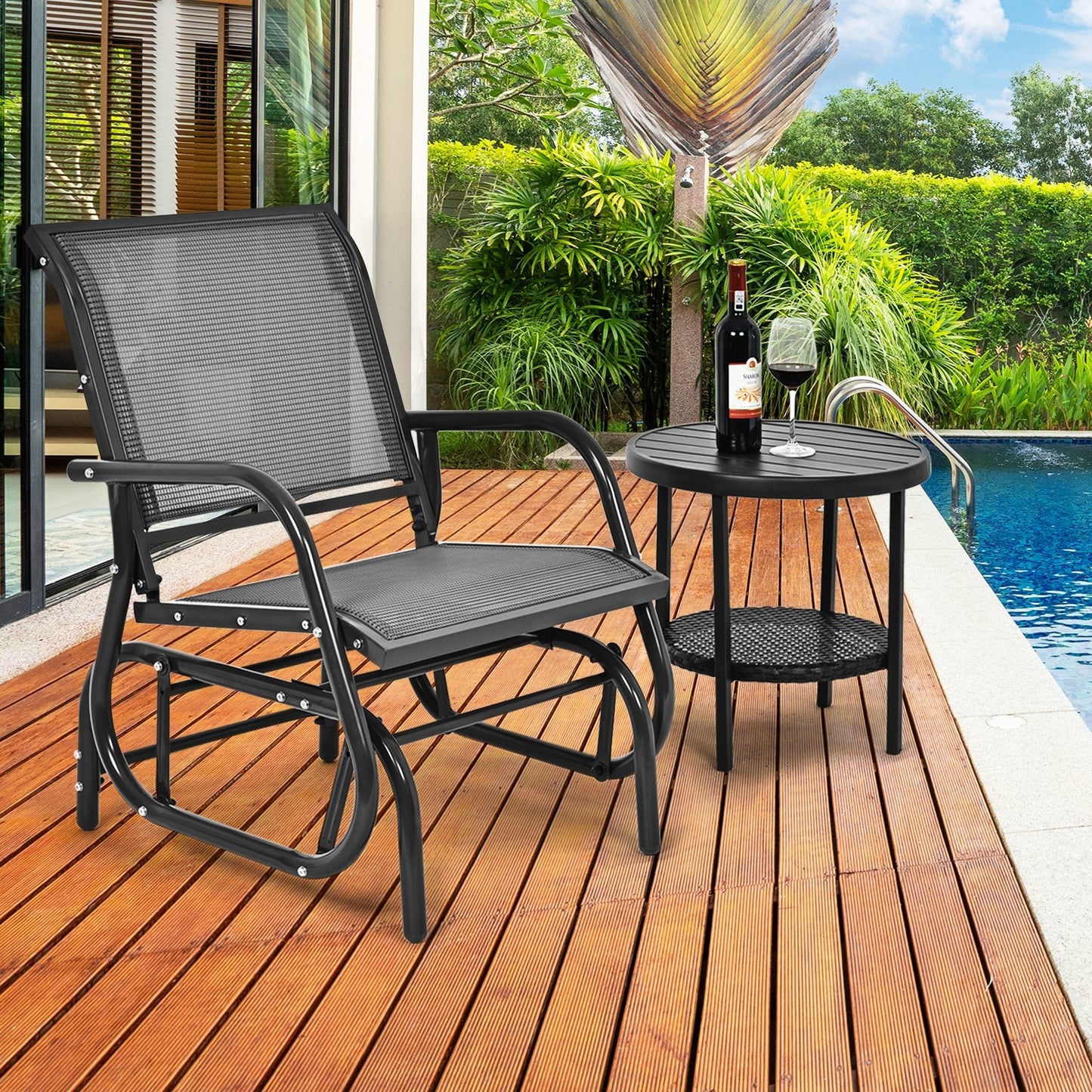 Outdoor Single Swing Glider Rocking Chair with Armrest-Black