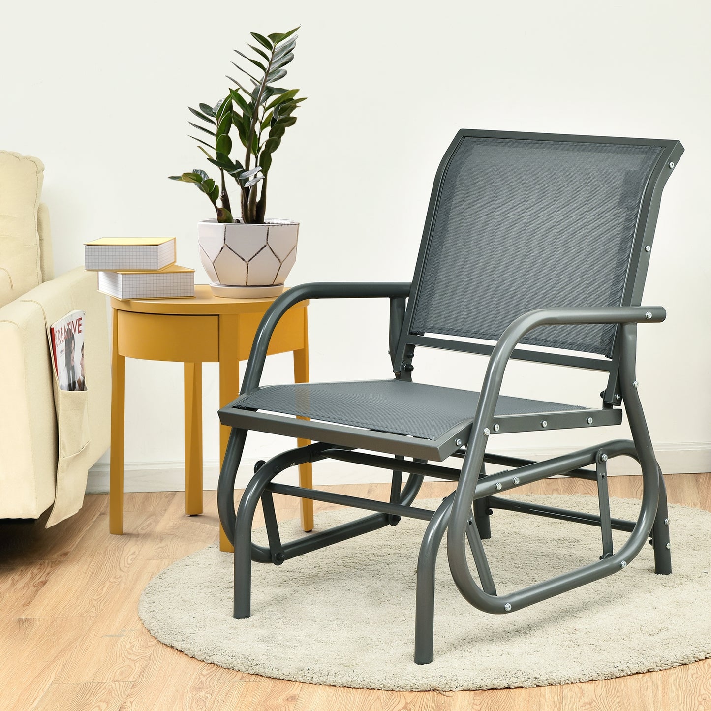 Outdoor Single Swing Glider Rocking Chair with Armrest-Black