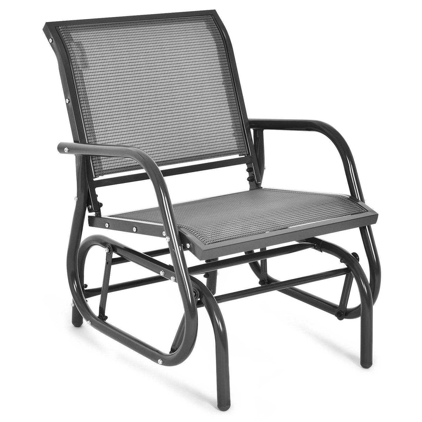 Outdoor Single Swing Glider Rocking Chair with Armrest-Black