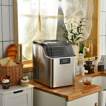 Electric Portable Countertop Ice Maker with Ice Scoop and Basket-Sliver