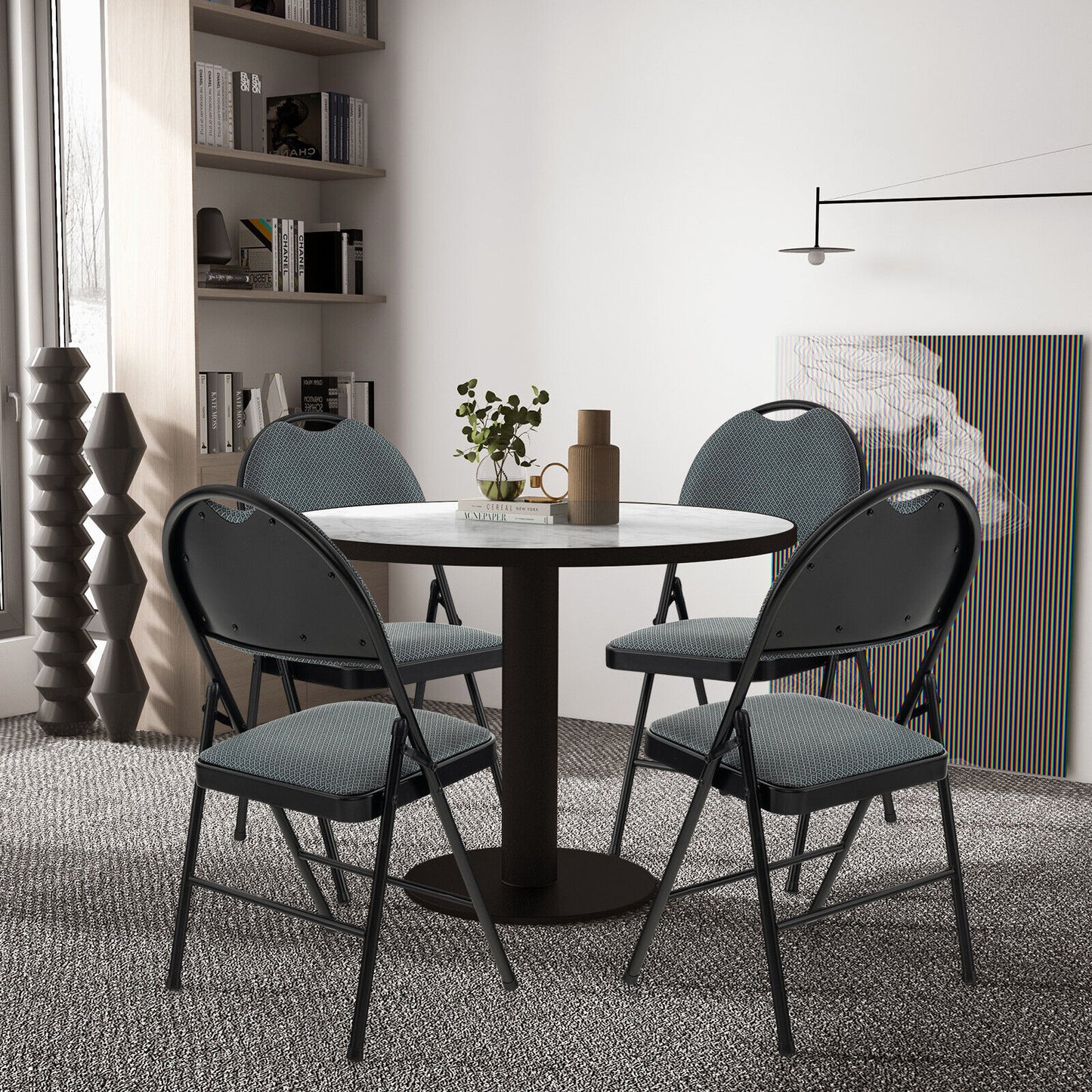 2/4 Pieces Padded Folding Office Chairs with Backrest-Set of 4