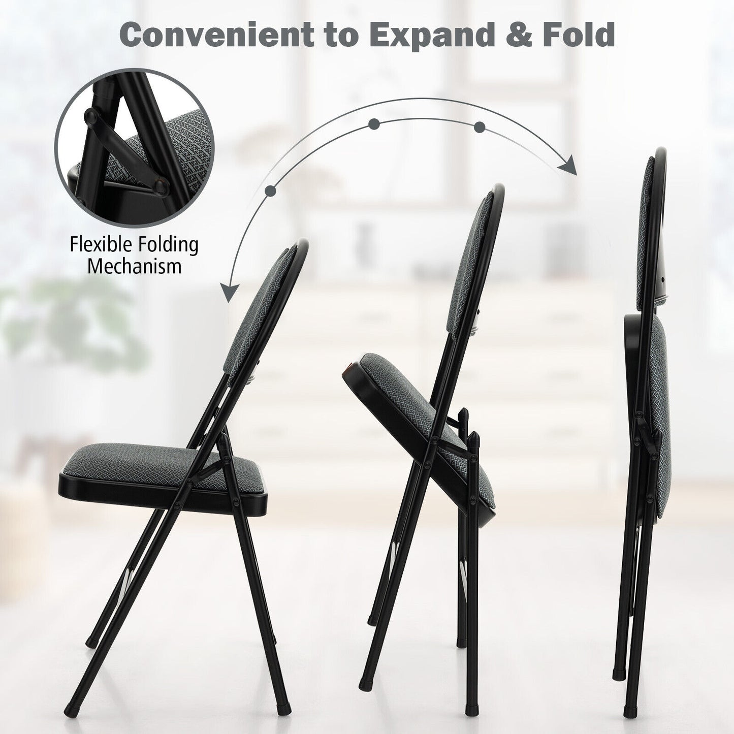 2/4 Pieces Padded Folding Office Chairs with Backrest-Set of 4