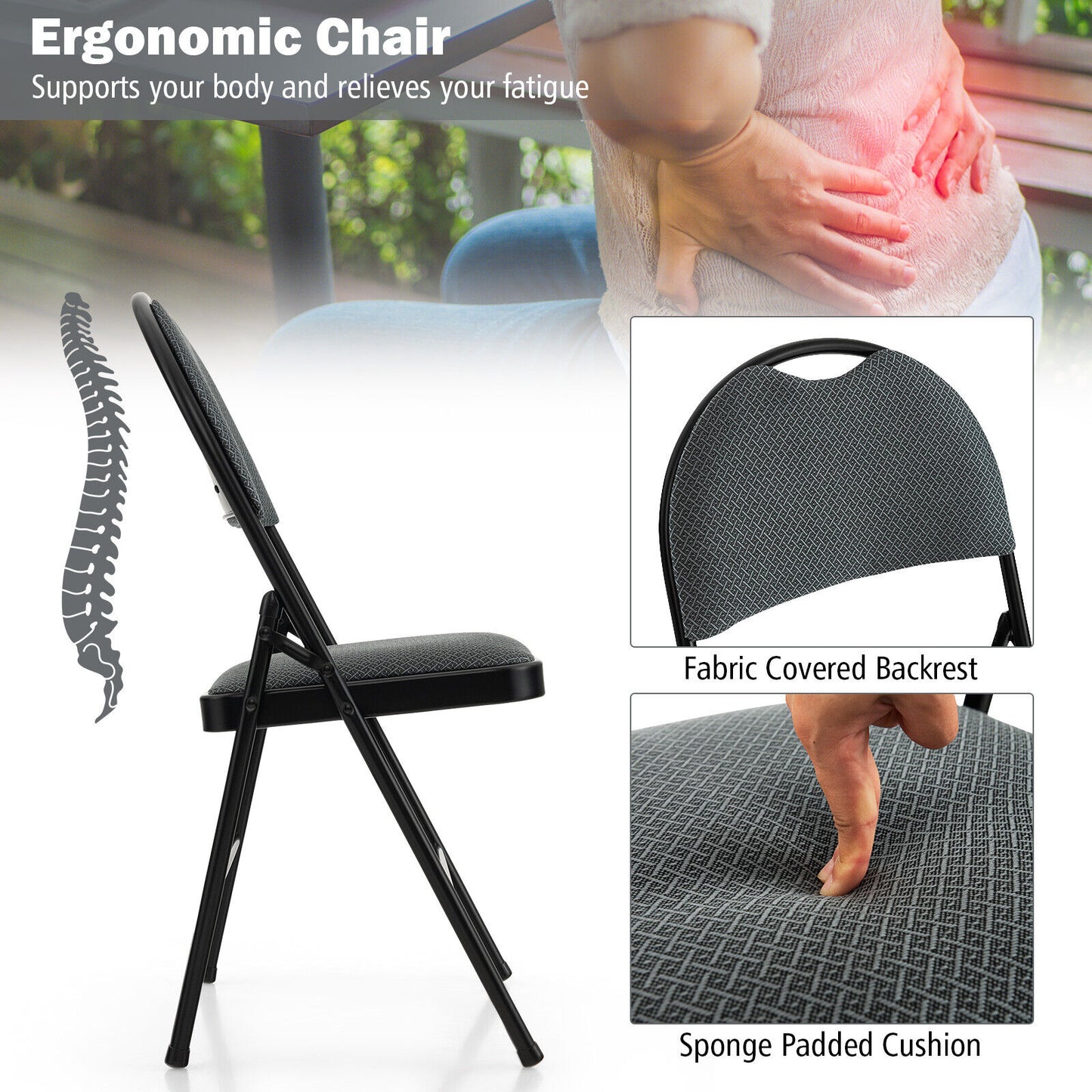 2/4 Pieces Padded Folding Office Chairs with Backrest-Set of 4