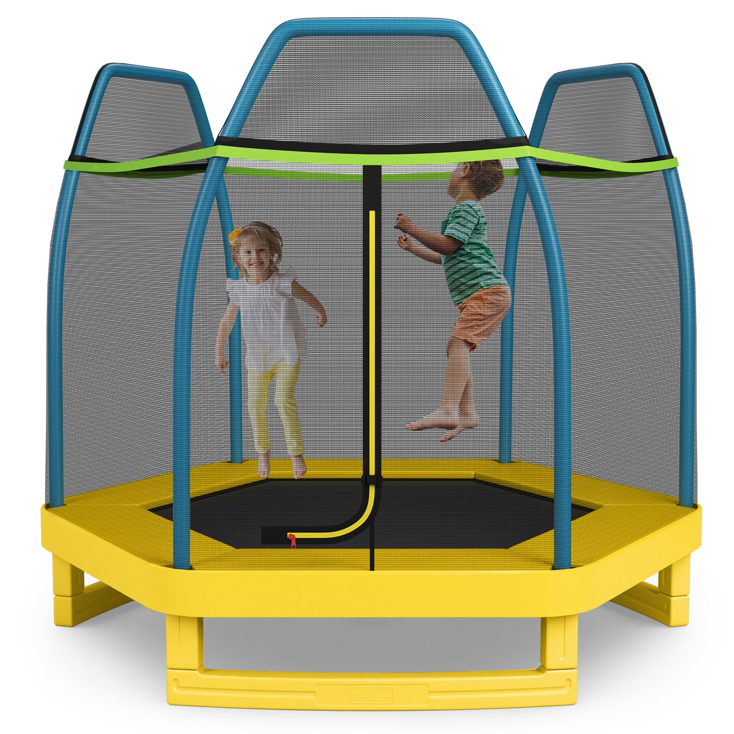 7 ft Kids Trampoline W/ Safety Enclosure Net-Yellow