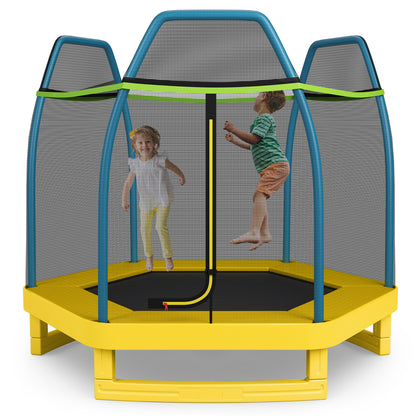 7 ft Kids Trampoline W/ Safety Enclosure Net-Yellow
