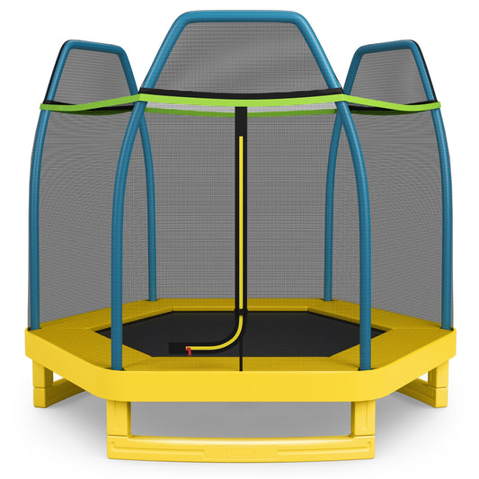 7 ft Kids Trampoline W/ Safety Enclosure Net-Yellow