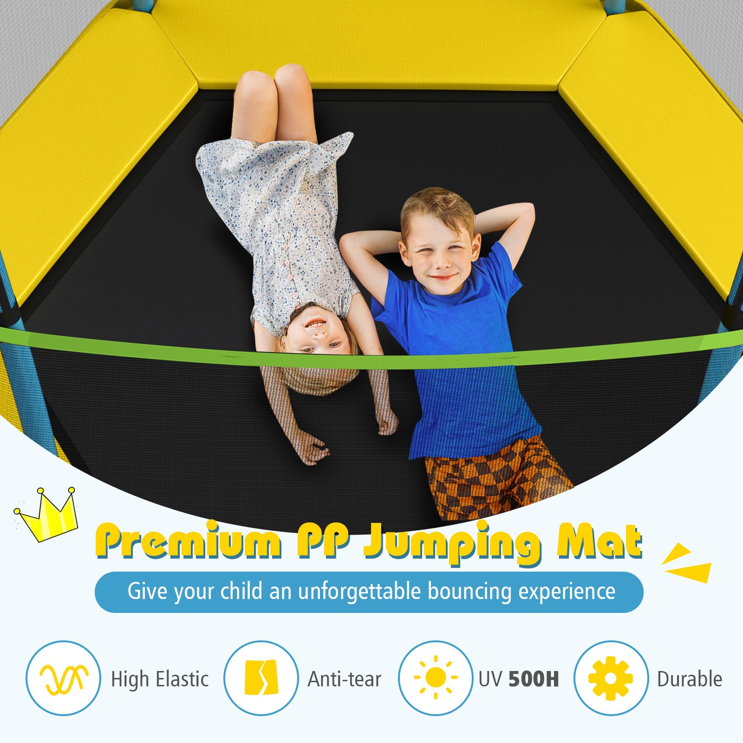 7 ft Kids Trampoline W/ Safety Enclosure Net-Yellow