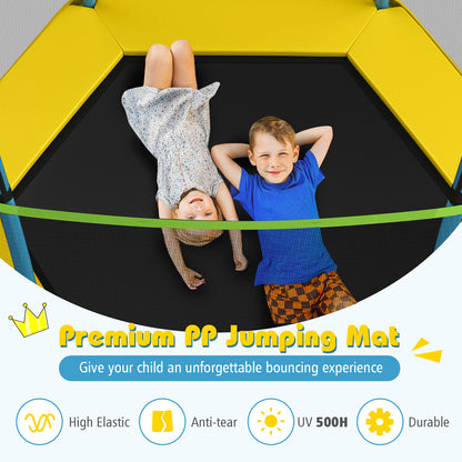 7 ft Kids Trampoline W/ Safety Enclosure Net-Yellow
