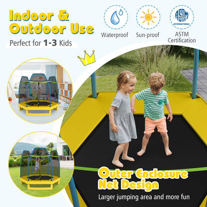 7 ft Kids Trampoline W/ Safety Enclosure Net-Yellow