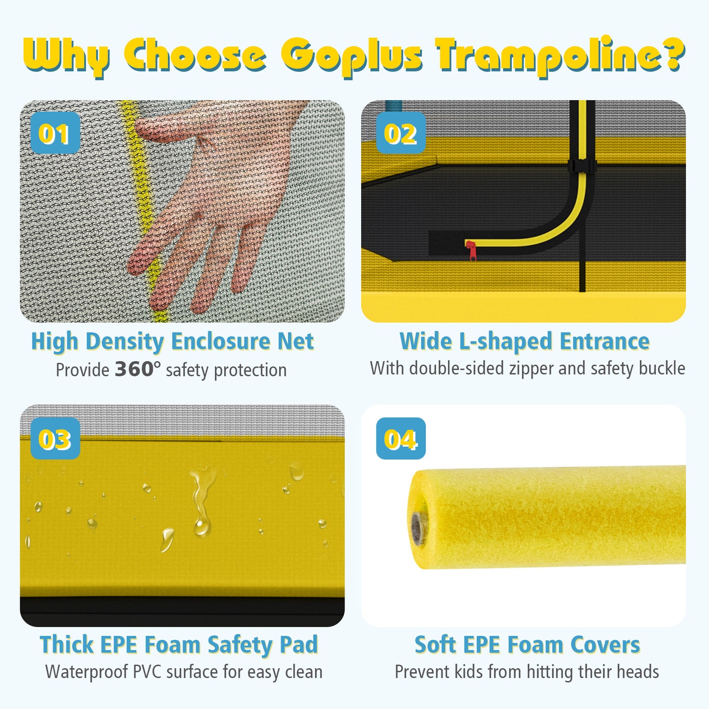 7 ft Kids Trampoline W/ Safety Enclosure Net-Yellow