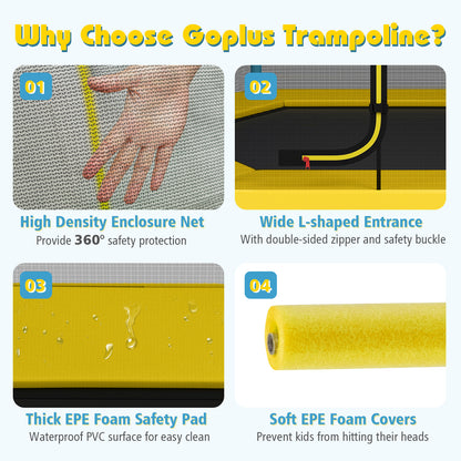 7 ft Kids Trampoline W/ Safety Enclosure Net-Yellow