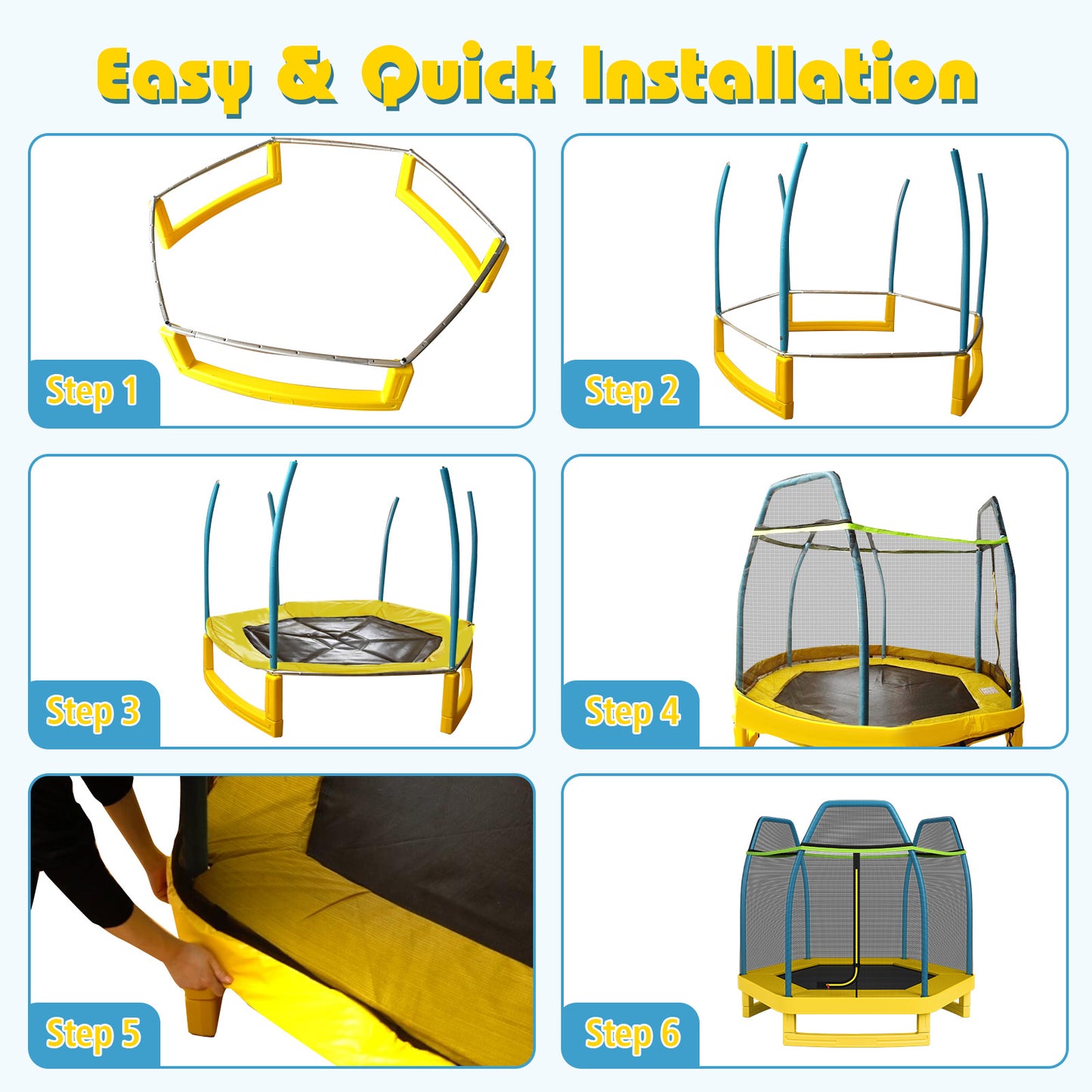 7 ft Kids Trampoline W/ Safety Enclosure Net-Yellow