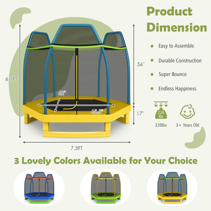7 ft Kids Trampoline W/ Safety Enclosure Net-Yellow