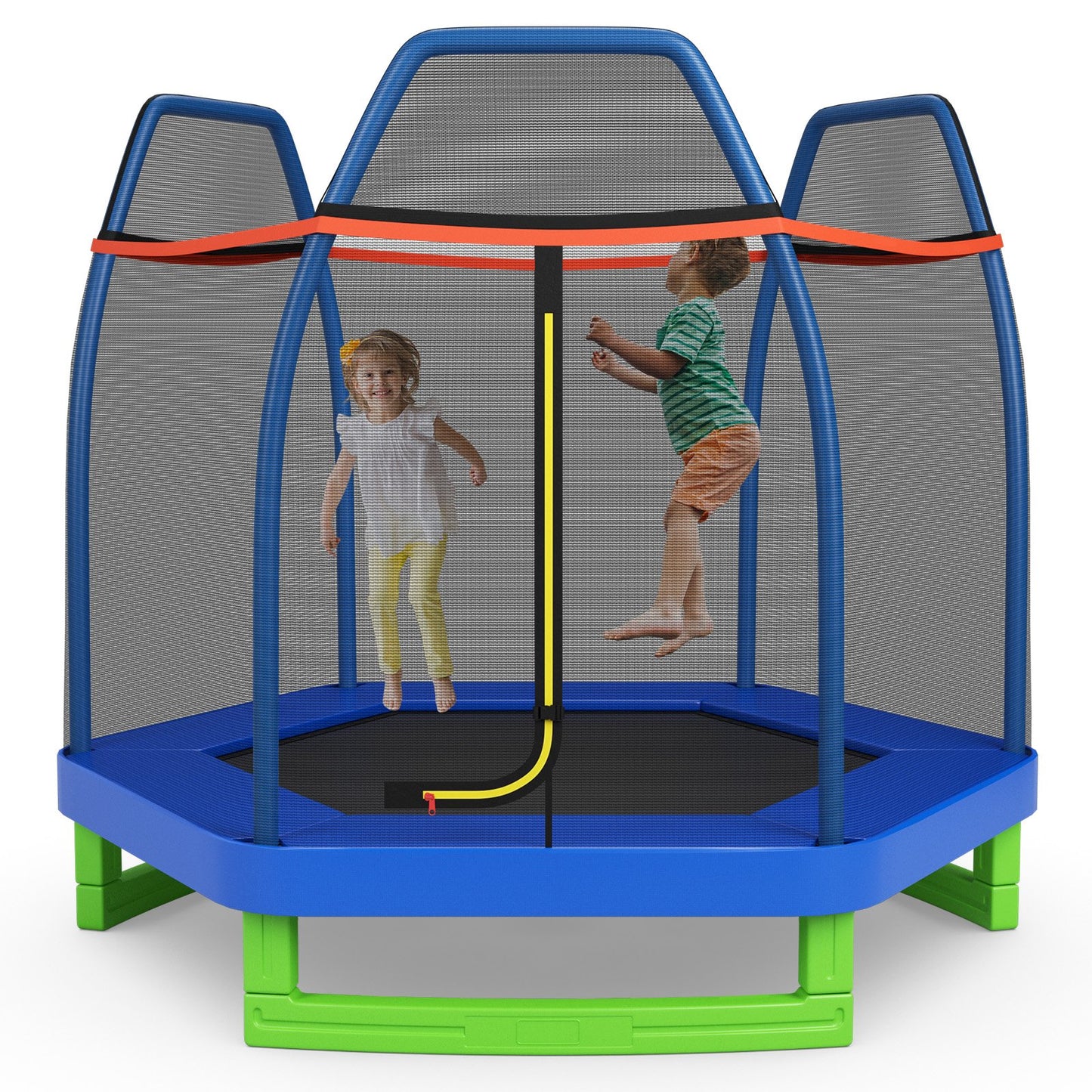 7 Ft Kids Trampoline W/ Safety Enclosure Net-Blue