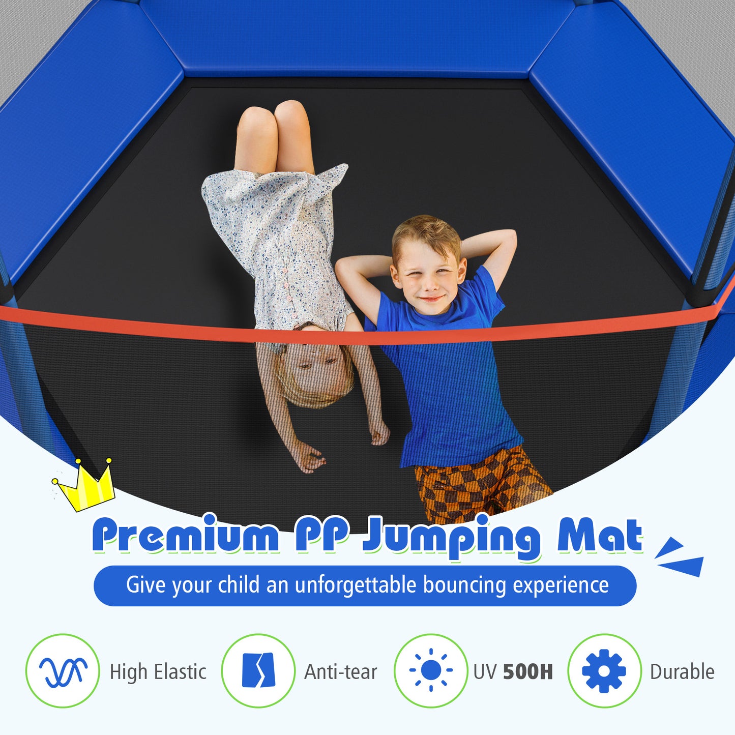 7 Ft Kids Trampoline W/ Safety Enclosure Net-Blue