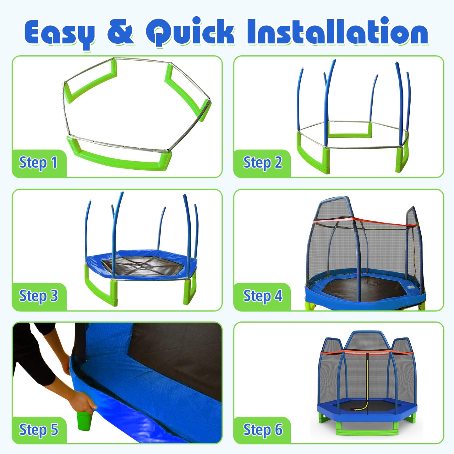 7 Ft Kids Trampoline W/ Safety Enclosure Net-Blue