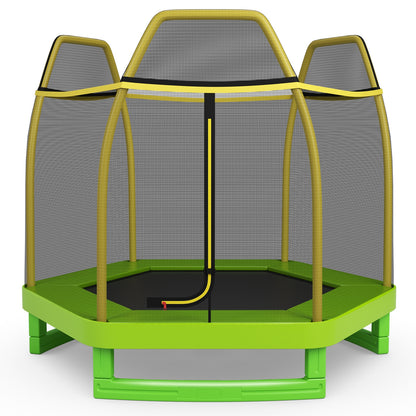 7FT Kids Trampoline with Safety Enclosure Net-Green