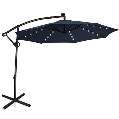 10 ft 360° Rotation Solar Powered LED Patio Offset Umbrella without Weight Base-Beige