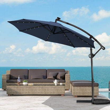 10 ft 360° Rotation Solar Powered LED Patio Offset Umbrella without Weight Base-Beige