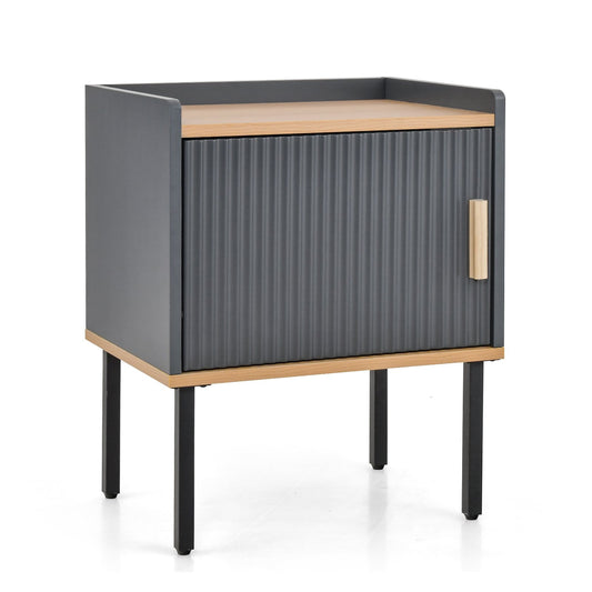 Nightstand Bedside End Table with Door Cabinet for Living Room Bedroom-Gray