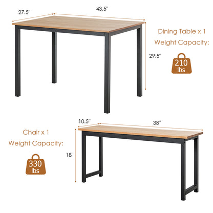 3 Pieces Dining Table Set with 2 Benches for Dining Room Kitchen Bar-Natural