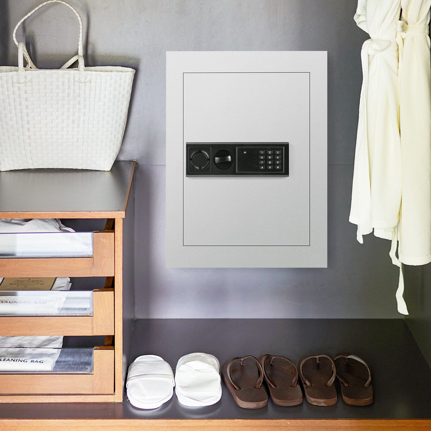 Digital Flat Recessed Wall Safe Security Lock Gun Cash Box-Black