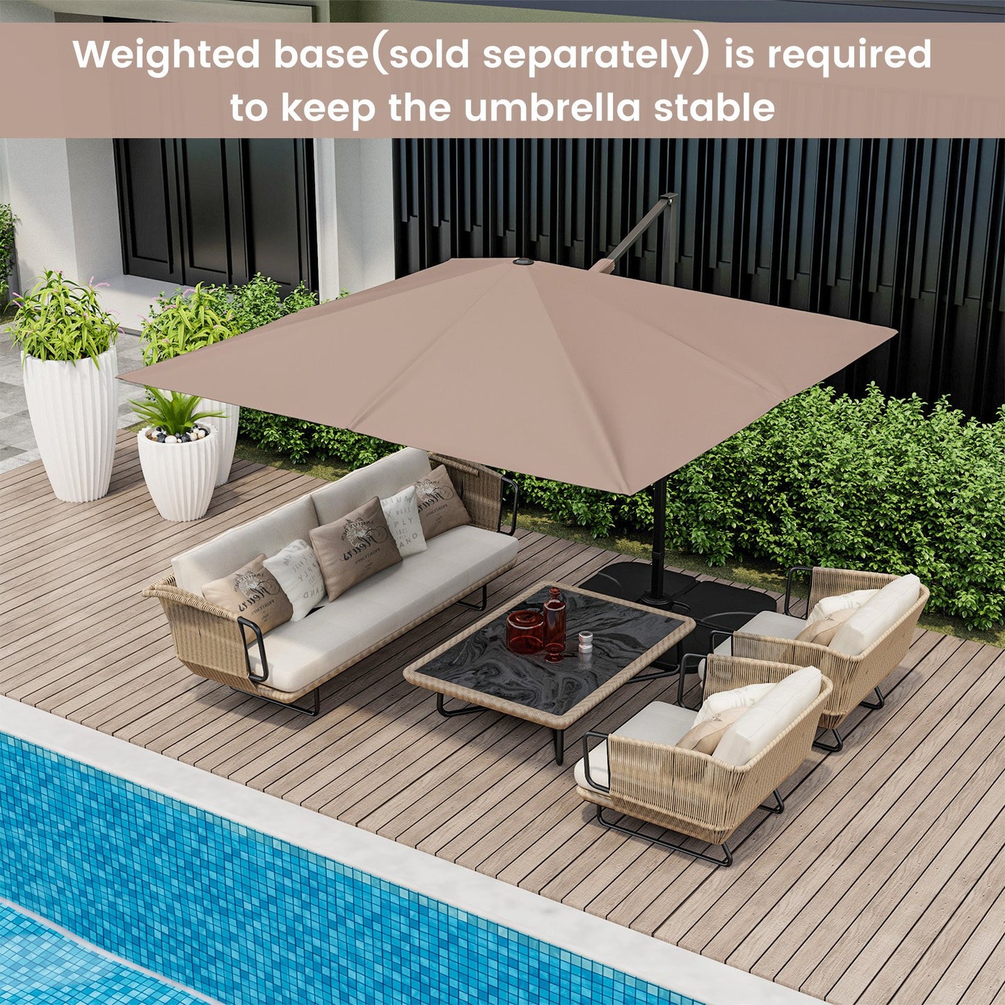 9.5 Feet Square Patio Cantilever Umbrella with 360° Rotation-Beige