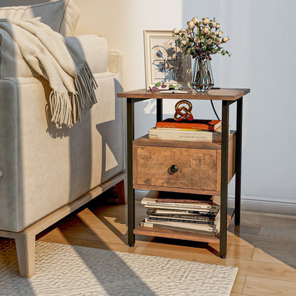 1/2 Pieces 3-Tier Nightstand with Charging Station and Drawer-1 Piece