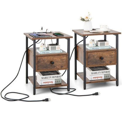 1/2 Pieces 3-Tier Nightstand with Charging Station and Drawer-1 Piece