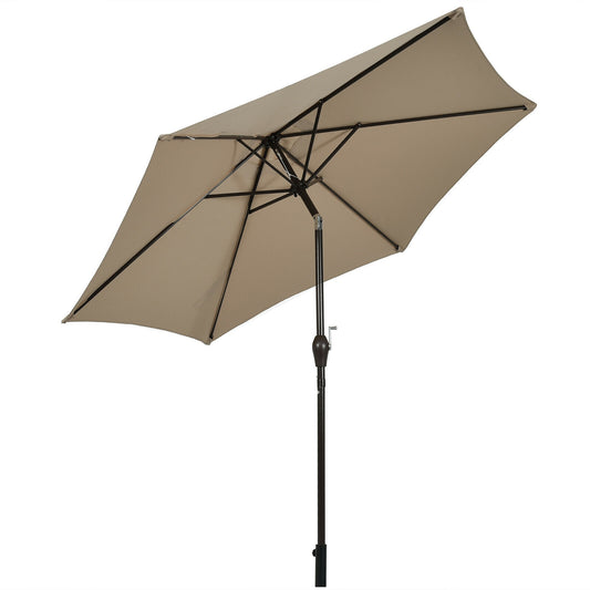 9FT Patio Umbrella Patio Market Steel Tilt W/ Crank Outdoor Yard Garden-Tan