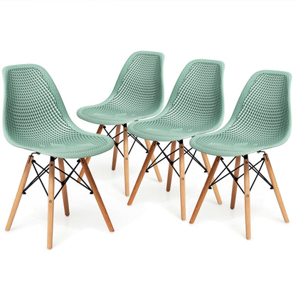 4 Pieces Modern Plastic Hollow Chair Set with Wood Leg-Black