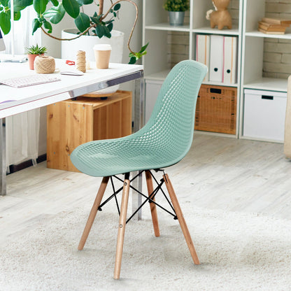 4 Pieces Modern Plastic Hollow Chair Set with Wood Leg-Black