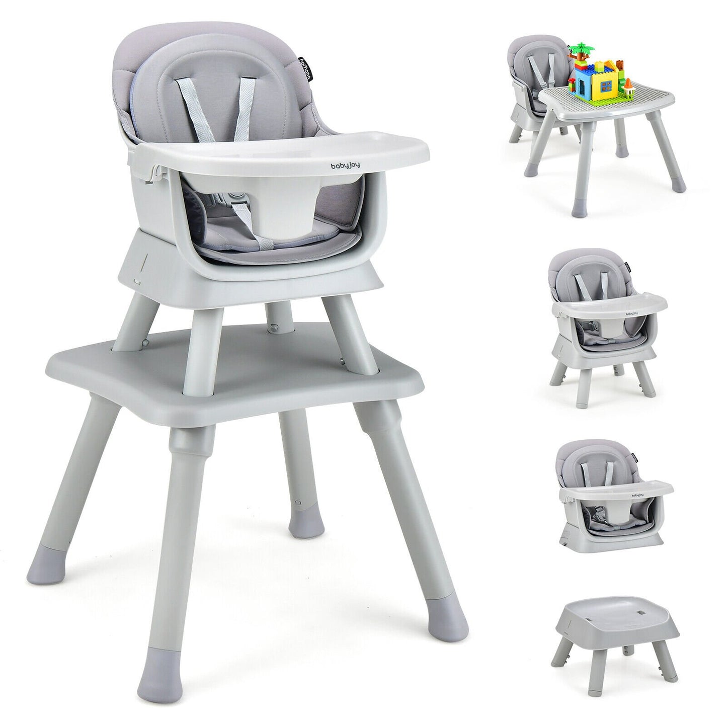 6-in-1 Convertible Baby High Chair with Adjustable Removable Tray-Black